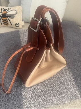 Italian hand made leather Boho shoulder bag-Brown $ Cream Leather. New!